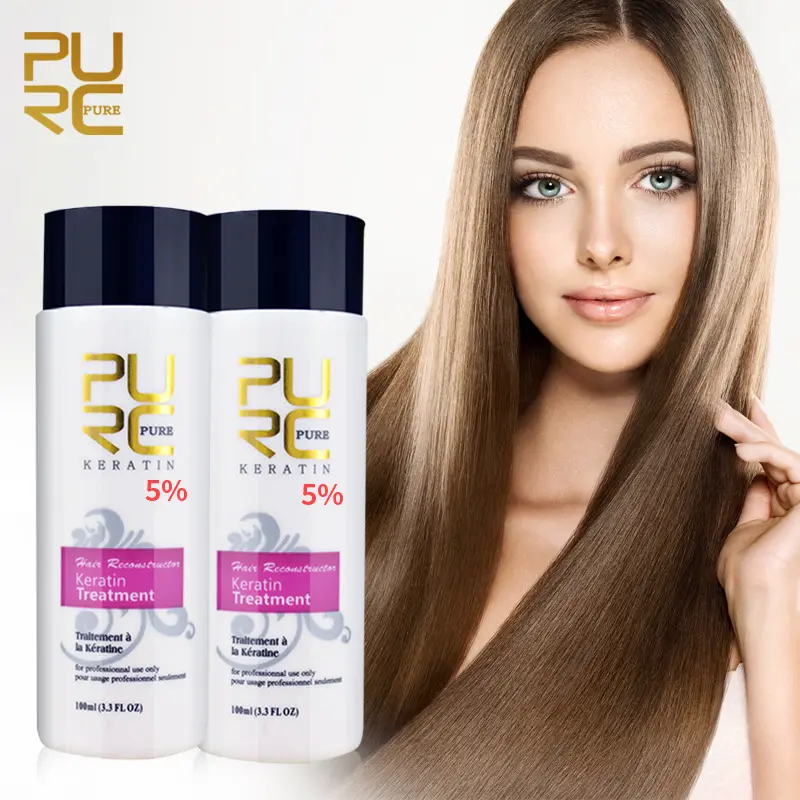 PURC Pre-Shampoo Plus 5% Reparación de queratina brasileña Cabello seco Alisado Champú suavizante