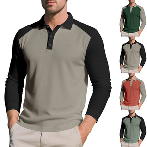 Cross-Border para <span class=keywords><strong>Amazon</strong></span>, Camiseta deportiva informal de <span class=keywords><strong>manga</strong></span> <span class=keywords><strong>larga</strong></span> para <span class=keywords><strong>hombre</strong></span>, camiseta de otoño, cuello vuelto, malla de piqué de bloque de Color - Product Image 1