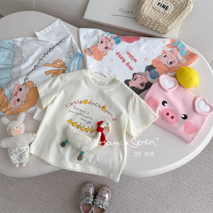 Childrens 100% Cotton Short Sleeve T Shirt Cartoon Print 3D Goose Summer Top For Kids 25 S/S - Product Image 3
