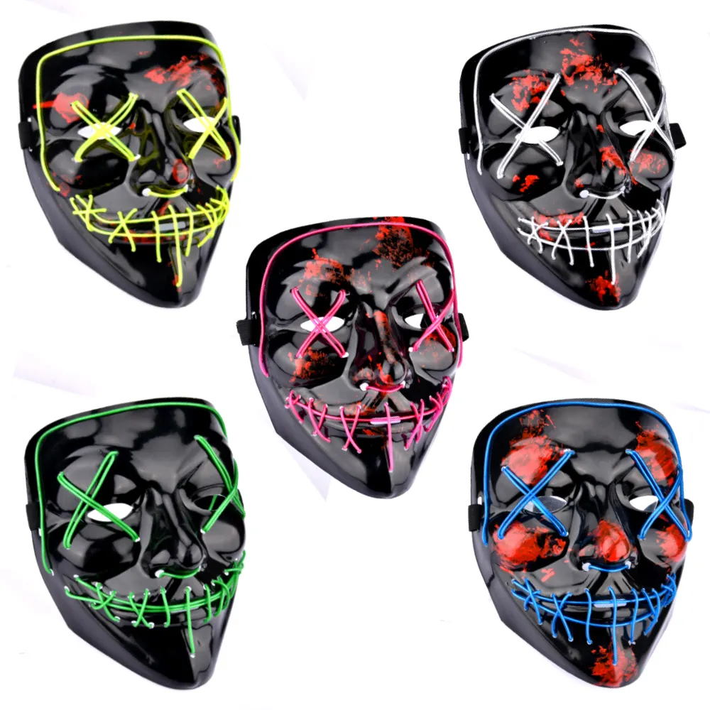 2022 Hot Halloween Led Mask Purge Neon Masks Election Mascara Costume Dj Party Light Up El Masks Glow Dark Punk Fashion Cosplay