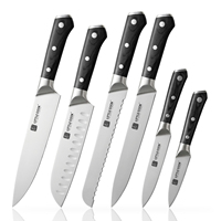 Juego de Cuchillos de Cocina Profesionales de 6 Piezas, Acero Alemán X50CrMoV15, Cuchillos de Acero Inoxidable con Mangos Ergonómicos de Pakkawood para OEM