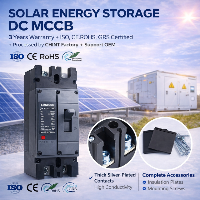 EcoNewlink 1500V 320A DC MCCB 20kA Breaking Capacity Electronic Trip Unit for Battery Energy Storage System (BESS) DC Side