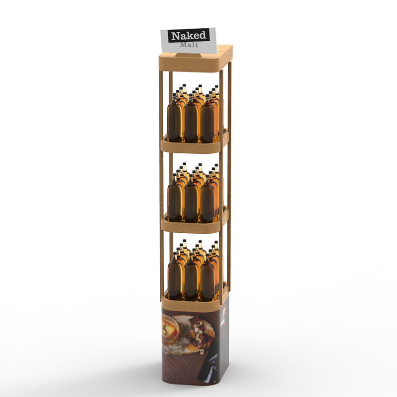 Hot Selling Customizable Three-Layer Wooden Display Rack Shelf Floor Stand for Wine Storage in Stores — view 4