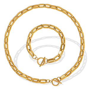 ชุดเครื่องประดับสร้อยคอและกำไลข้อมือสแตนเลสสตีลแบบหนา สีทอง สำหรับทุกเพศ เหมาะสำหรับงานปาร์ตี้ แฟชั่น - Product Image 5