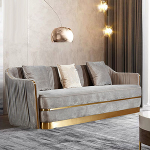 Nuevo Diseño de Lujo, Sofá de Madera Maciza con Armazón de Madera y Tapicería de Tela, Mueble de Salón Antiguo de Estilo Real, Juego de Muebles de Salón Dorados - Product Image 2