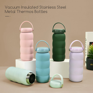 2026 Luxury 600ml 21oz Wavy Stainless Steel Vacuum Bottle Custom Logo <b>Insulated</b> <b>Flask</b> Handle Matte Pastel Eco-Friendly Travel - Product Image 2