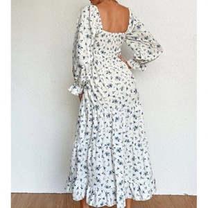 Vestidos de Otoño para Mujer al por Mayor, Personalizados, OEM, ODM, de Alta Calidad, Manga Larga, Estampados, con Abertura Lateral, Maxi Vestido Floral, Vestidos Casuales - Product Image 5