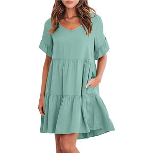 Nouveau femmes été élégant robe décontracté col en v <span class=keywords><strong>Dolly</strong></span> robe avec trois couches volants en mousseline de soie tissu lavable taille naturelle - Product Image 2