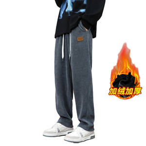 กางเกงวอร์มลำลองผู้ชาย ANSZKTN สำหรับฤดูใบไม้ร่วง/ฤดูหนาว ทรงปกติ เอวกลาง ผ้าฟลีซทอหนา กันลม มีเชือกผูก สีเทา - Product Image 4