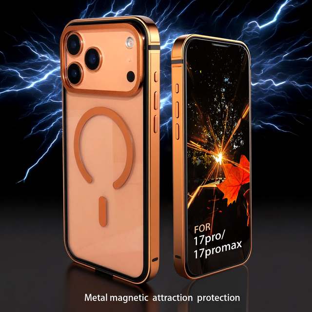 High Quality Transparent Phone Case Original Color Stainless Metal Edge Clear Acrylic Magnetic Phone Cases for iPhone 17 Pro Max