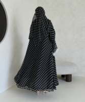 Nouvelle Abaya Ouverte Élégante en Laine Noire et Blanche à Motifs Floraux avec Dentelle, Robe Longue Modeste avec Hijab, Style Dubaï, Vente en Gros pour Femmes Musulmanes Printemps