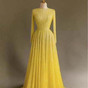 Özelleştirilmiş zirkon boncuk abiye şeffaf boyun kadife kemer uzun kollu Maxi imparatorluk A-line etek balo elbise - Product Image 3