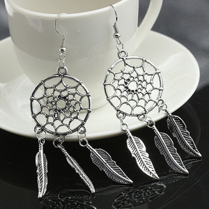 Pendientes de <span class=keywords><strong>Aro</strong></span> Plateados para Mujer Zeyu Bohemia <span class=keywords><strong>con</strong></span> Diseño de Pluma de Turquesa y Piedra Natural - Product Image 3