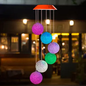 Colorful Crystal Ball Wedding Wind Chime Waterproof LED Solar Powered Hanging Lights For Garden Home Decor IP65 Rating