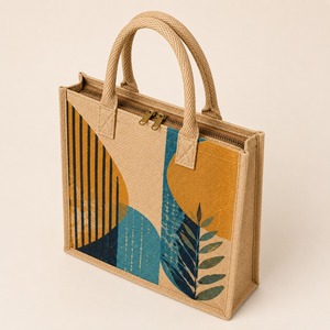 Sac fourre-tout en jute imprimé très résistant, tissé, extra large, réutilisable pour le supermarché, la plage, les voyages et l'usage quotidien - Product Image 4