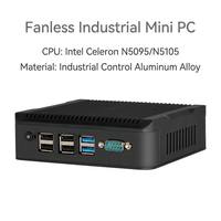 Computadora Industrial sin Ventilador con CPU N5095 de 12V, Linux/Windows, 8G/16G de RAM, 128G/256G SSD, Doble Gigabit, 4*COM RS232