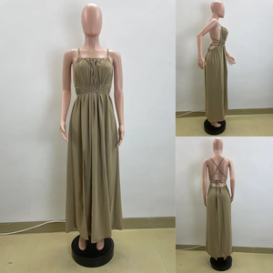 J6035 en stock, <span class=keywords><strong>Vestido</strong></span> <span class=keywords><strong>largo</strong></span> de verano 2026 para mujer, sin espalda, con tirantes, estilo <span class=keywords><strong>tubo</strong></span>, maxi, con abertura, ajustado, para vacaciones - Product Image 4