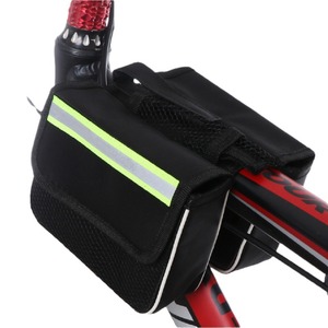 Bolsa para tubo delantero de bicicleta, accesorio de ciclismo con cremallera, impermeable, de gran capacidad, color negro con franja reflectante y forro interior - Product Image 5