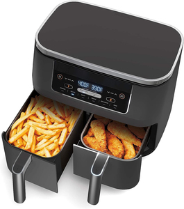 Friteuse à air double classique carrée en plastique 9L avec écran tactile, four électrique à friture profonde, 2 paniers indépendants, antiadhésif PTFE - Product Image 1