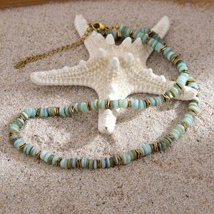 Collar de moda de verano para mujer, turquesa, con cuentas de oro de 18 quilates, acero inoxidable de alta sensibilidad, clásico, religioso, con número y perla. - Product Image 3