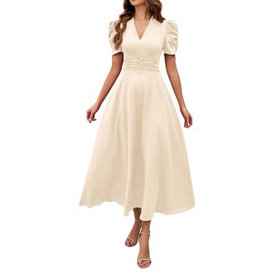 Nouvelle Collection Printemps 2026 – Robe Longue Vintage <span class=keywords><strong>Chic</strong></span> et Élégante pour <span class=keywords><strong>Femme</strong></span>, Taille Haute Unie avec Manches Princesse et Effet Amincissant - Product Image 3