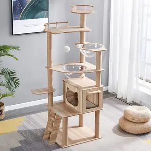 2023 사용자 정의 키 큰 현대 럭셔리 귀여운 천연 나무 사이 잘삼 디자이너 애완 동물 고양이 등반 트리 콘도 타워 스크래치 하우스