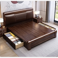 Lit en bois massif en bois de santal doré violet, taille king, chambre principale, style moderne simple, lit double, style chinois, meubles de chambre à coucher avec rangement