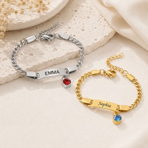 Bracelet personnalisé gravé avec le nom, en acier inoxydable, avec pierre de naissance, chaîne cubaine, bracelet personnalisé, bijoux d'anniversaire pour femme, cadeau - Product Image 1