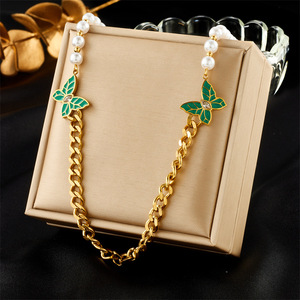Nouveaux bijoux de mode en acier inoxydable Zircon pierre à la mode multicouche <span class=keywords><strong>perle</strong></span> papillon amour Portrait pendentif <span class=keywords><strong>collier</strong></span> pour les femmes - Product Image 4