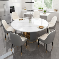 Table à manger ronde extensible de luxe italienne 2026 avec plateau en dalle de pierre moderne et rangement, idéale pour la maison, l'hôtel et la cuisine
