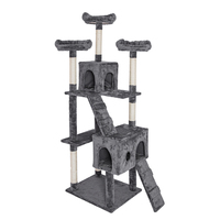 Tour d'arbre à chat écologique en bois gris foncé avec perchoir confortable pour condo hamac poteaux à gratter en sisal emballage en carton pour chats d'intérieur