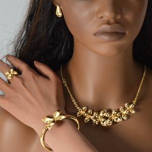 Ensemble de bijoux en laiton tendance papillon unisexe, collier, boucles d'oreilles, bague, plaqué or, zircon, mariage, fête, fiançailles, anniversaire - Product Image 2