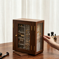 Vitrine à bijoux de luxe en noyer, organisateur de bijoux en bois, boîte à bijoux en bois avec clé