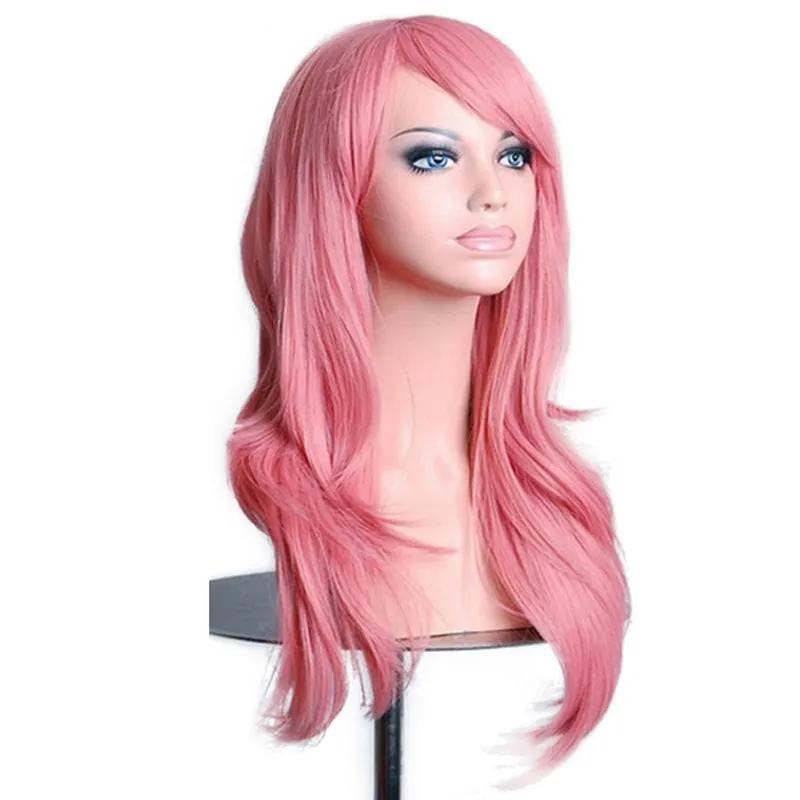 2022 New fashion 70cm Curly Long Blue Cosplay Wig Synthetic Hair Pink Black Wigs for African Americans Women Hairpieces