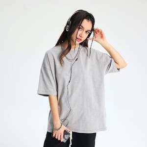 Camiseta recortada cuadrada personalizable para hombre, lavado ácido pesado DTG impreso 275 GSM, cuello redondo, Color sólido, ajuste de gran tamaño, diseño en blanco - Product Image 2