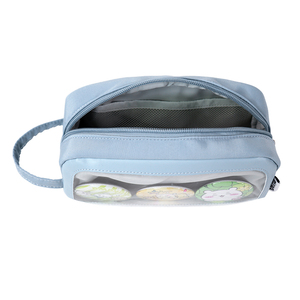 SENDA Estuche Simple de Nailon para Lápices con Tres Parches Redondos de Dibujos Animados, Bolsa de Papelería con Cierre Azul Claro - Product Image 4