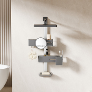 Étagère d'angle murale étanche en aluminium WIREKING pour salle de bain, avec 3 paniers en acier inoxydable - Product Image 1