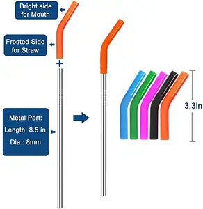 Металлическая соломенная солома из нержавеющей стали, силиконовая соломинка с многоразовыми силиконовыми наконечниками