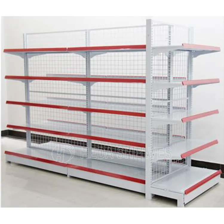 Factory customized grocery store display racks /shelves store racks shelf metal double sided gondola shelving for sale
