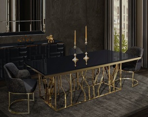<span class=keywords><strong>Tavolo</strong></span> da <span class=keywords><strong>Pranzo</strong></span> di Lusso in Acciaio Inox Dorato con <span class=keywords><strong>Vetro</strong></span> Temperato Nero per Ristorante Casa Hotel <span class=keywords><strong>e</strong></span> Feste - Product Image 2
