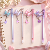 Stylo Gel Pointe Fine 0,5 mm avec Breloque Papillon, Corps Transparent en Plastique, Écriture Fluide, Papeterie Promotionnelle pour Cadeaux Étudiants