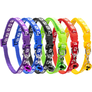Wholesale Multi-colors Nylon Paw Print Adjustable Cat Collar with <b>Bell</b> - Product Image 1