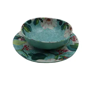 European Standard Melamine Dinnerware Set Service Floral Design Multicolor melamine Round Plate Bowl Sets