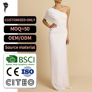 Robe longue blanche asymétrique pour femme 2026 Nouvelle robe de soirée moulante froncée Service personnalisé OEM ODM - Product Image 1