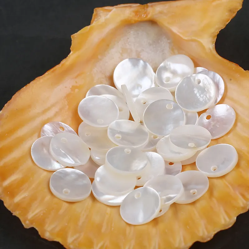 White natural mother of pearl shell beads charms round MOP
