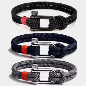 Pulsera en forma de U de acero inoxidable para hombre, brazalete náutico moderno de doble capa, cuerda de Milán, para deportes de supervivencia al aire libre - Product Image 1