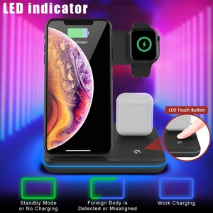 Cargador inalámbrico Qi para teléfono móvil, estación de carga <span class=keywords><strong>3</strong></span> en 1, portátil, para iPhone, auriculares Air Pod - Product Image 5