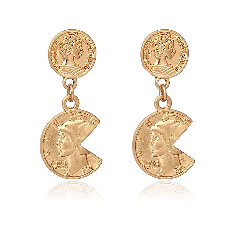 V&R Jewelry Women Worn Gold Coin Geometric Alloy Stud Earring Jewellery
