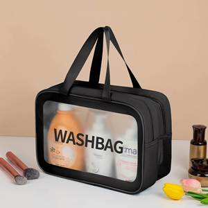 Wholesale Washbag Transparent <b>Vinyl</b> Waterproof Makeup <b>Bag</b> With Handle Zipper Cosmetic <b>Bag</b> Clear Toiletry <b>Bag</b> - Product Image 2
