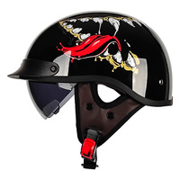 Casque de moto rétro vintage demi-coque ouvert avec visière intérieure, idéal pour Cruiser, Chopper, Cafe Racer, casque d'été
